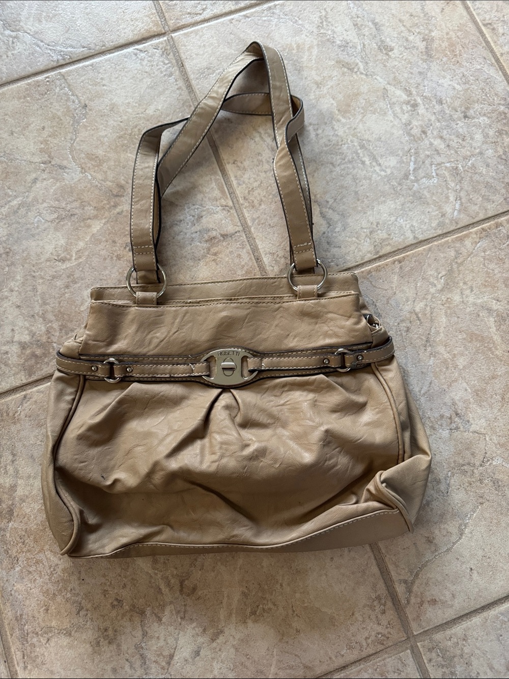 Tan Leather Shoulder Bag with Decorative Buckle